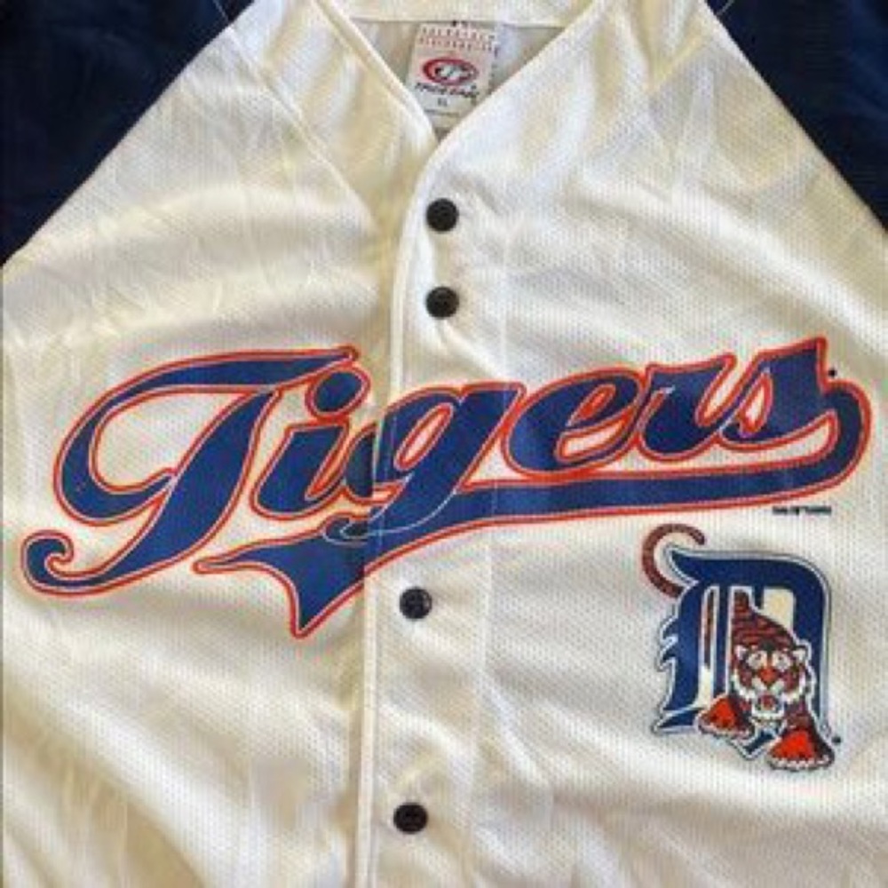Detroit Tigers Men’s White and Navy Baseball Jersey - Picture 5 of 5